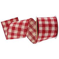 Burlap Ribbon - Red Plaid 2.5in Wired Ribbon - 5 Yards
