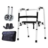 HYXQY-ZY Foldable Walker | with 2 Pulleys and Leather Soft Cushions | Lightweight Non-Slip Elderly Rollator | Adjustable Height | Easy to Clean (Color : Single armrest)