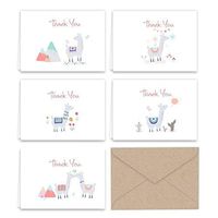 Paper Frenzy Llama Thank You Note Cards & Kraft Envelopes - 25 pack