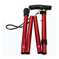 New Red Aluminum Metal Walking Stick Easy Adjustable Folding Collapsible Travel Cane