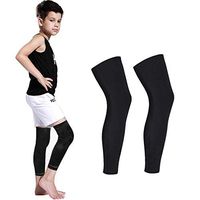 Long Compression Leg Sleeves for Kids - Luwint Comfortable Non-Slip UV Protection Thigh Calf Brace Support for Basketball Running Cycling, 1 Pair (Black S)