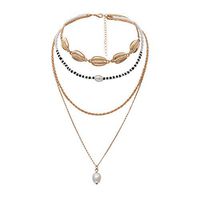 Peigen Pearl Rice Beads Shell Multi Layer Necklace,Women‘s Natural Shell Beads Necklace Handmade Style Beach Choker for Summer