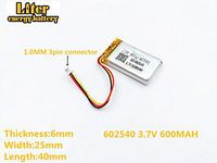 1.0mm 3 Thread 3.7V 600mAh 602540 Lithium Polymer Ion Rechargeable Battery Lithium 3lines Polymer Li-Po Battery for MP4 GPS MP3 Bluetooth Stereo DIY Gift