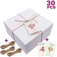 MUDRIT Gift Boxes 30 Pack 8x8x4 Inches, Thick White Paper Boxes with Lids, Tags & Jute Rope for Gifts, Wedding Favours, Bridesmaid Proposals, Cupcakes, Crafting