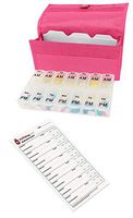 Twice-a-Day Weekly Pill Organizer with Travel Pill Case and Organizer Cards (Pink)