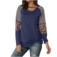 Ros1ock Women's Tunics Leopard Colorblock Casual Long Sleeve T- Shirts Knotted Striped Pullover Blouse Navy
