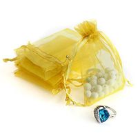 Akstore 100Pcs 2.8"x3.6"(7x9cm) Sheer Drawstring Organza Jewelry Pouches Wedding Party Christmas Favor Gift Bags (Golden)