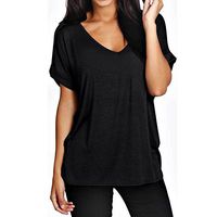 Theoylos Women's Cotton T-Shirts Rolled Sleeve Casual Short Sleeve Ladies V Neck Basic T-Shirts Tops Black