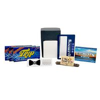 Trip 2 Clear Mini Rolling Papers (3 Packs) with Elements Pre Rolled Tips, Magnifying Card, I-TAL Hemp Wick (3.5 Feet), Gizeh Plastic Cigarette Case, and Hippie Butler Grinder Card – 8 Items – Bundle