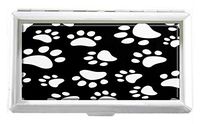 Paw Footprints of Dog Or Cat in Black and White Gaming Design Unisex Stainless Steel Cigarette Holder Case Protection Credit Business Card Storage Box Pocket/Wallet