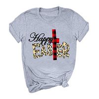 Eoeth Happy Easter!Pullover for Women Summer Letter Print Short Sleeved Top Casual Loose T-Shirts Blouse Tee Shirts Gray