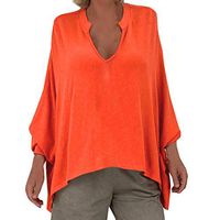 Meikosks Ladies Long Sleeve V-Neck Pullover Plus Size Tops Solid Color Loose T Shirt Orange