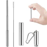 Crinding Collapsible Reusable Straws with Case, Portable Stainless Steel and Food-Grade Silicone Drinking Straw with Cleaning Tool for Party, Travel, Household, Outdoor, 2 Pack (stainless steel)