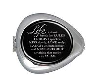 Life is Short Inspirational Motivating Quote Custom Silver Oval Pill Box Pocket Purse Pill Case Medical Tablet Holder Weekly Pill Organizer Decoration Box Wallet