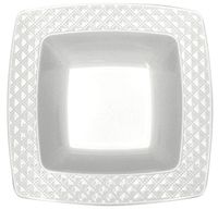 Table To Go ‘I Can’t Believe It’s Plastic’ 200-Piece Plastic Bowl Set | Square Diamonds Collection | Heavy Duty Premium Plastic Plates for Wedding, Parties, Camping & More (Ivory)