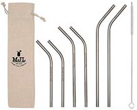 Combo Pack Thin Bent Stainless Steel Straws for Mason Jars (6 Pack + Cleaning Brush + Cloth Bag)