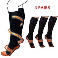 3Pairs Copper Infused Compression Socks 20-30mmHg Graduated Mens Womens (Black, L/XL)