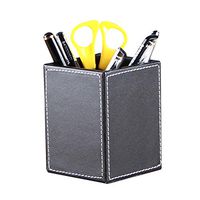 UnionBasic Square Pen Holder Pencils Cup - Desktop PU Leather Stationery Organizer (Black)