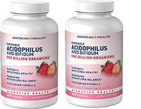 American Health Chewable Probiotic Acidophilus and Bifidum, Natural Strawberry Flavored, 2 Pack - Supports Digestive Health, Intestinal Balance & Immune Function - Vegetarian - 200 Total Servings
