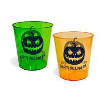 Halloween Shot Glasses - Durable Plastic - 1 Oz. - with Happy Halloween Design - 24 Pack - 12 Pieces Green, 12 Pieces Orange - Perfect for Parties - Get Dressed Up & Drunk