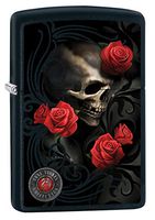 Zippo Lighter: Anne Stokes Skull and Roses - Black Matte 80010