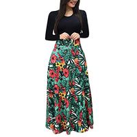 Women Long Sleeve Loose Boho Maxi Pockets Dresses Casual Long Dresses Green
