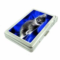 Kitten Em1 Hip Silver Cigarette Case With Built In Lighter 4.75" X 2.75" Id Holder Metal Wallet RFID Protection
