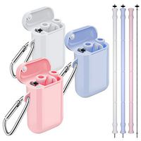 Comvin Reusable Straws, 3 Pack Silicone Collapsible Portable Travel Straw with Case and Cleaning Brush, BPA Free for Cold or Hot Drinks Like Lemonade, Sodas, or Coffee, Pink, Lavender, White