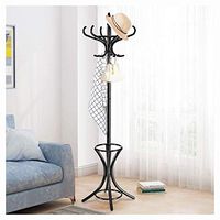 Coat & Hat Rack, Wood Standing Hat Coat Rack with Umbrella Stand, Black