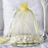 Efavormart 10PCS Yellow Organza Gift Bag Drawstring Pouch Wedding Favors Bridal Shower Treat Jewelry Bags - 5"x7"