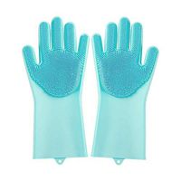 Thickened Silica Gel Dishwash Gloves Kitchen Multifunctional Dishwash Cover Doesn't Damage Hands, M, Blue