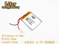 3.7V 650mAh 443441 Lithium Polymer Ion Rechargeable Battery Lithium Polymer Li-Po Battery for MP4 GPS MP3 Bluetooth Stereo DIY Gift