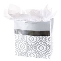 Hallmark 15" Extra Large Gift Bag with Tissue Paper (Silver Damask) for Weddings, Engagements, Anniversaries and More