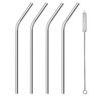 ALINK Stainless Steel Smoothie Straws, 9" X 8mm Set of 4 with Cleaning Brush - Bent