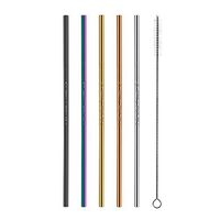 Reusable Stainless Steel Straws Set of 5 Metal Drinking Straws with 1 Brushe 10.5" Straight Drinking Straws for Tumblers Cups Cold Beverag Multicolor Straw Set