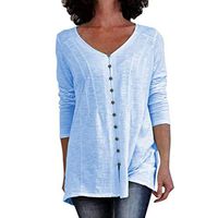 Anxinke Women Fashion Loose Solid Print Print Loose Button Long Sleeve Top(Sky Blue,L)