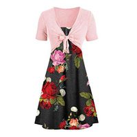Womens Sunflower Short Sleeve Midi Dresses Bow Tie Front Bandage Suit Summer Casual Cardigan Tops Straps Mini Tshirt Dress Loose Swing Flowy Pleated Floral Sun Dress