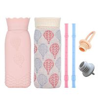 Microwave Heating Bottle Environmental Silicone Hot Water Bag with, Hot Water Bottle with Cover 2 Silicone Reusable Straws- Gift for Birthday, Christmas, Valentine's Day, Gift Exchange Party Pink