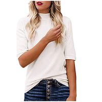 Eoeth Womens Casual Simple Wild T-Shirts Summer Plain Turtleneck Half Sleeve Solid Slim Tee Tops Blouse Shirts Pullover White