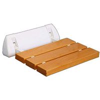 LBSX 13" Wall Mounted Shower Bath Seat Medical Bench Modern Finished Chrome Teak Wooden Folding Bathroom Stool, Shower Bath Seats