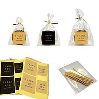 Flat Cellophane Bags with "Thank You" Square Sticker for Gift Packaging, Pack of 40 (10x15cm, Mix)