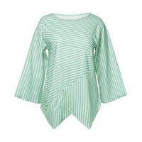 general3 Women Striped Shirt Fashion Print O-Neck Long Sleeve T-Shirt Irregular Hem Loose Casual Blouse Tops (Green, Small)