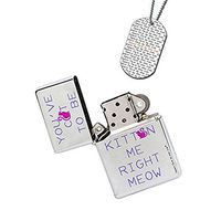 New Vibe Silver Flip Top Lighter - Youve Cat to Be Kitten Me Right Meow Purple
