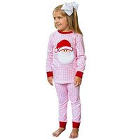 general3 Toddler Kids Baby Boys Girls Christmas Santa Embroidery Plaid/Striped Tops + Pants Pajamas Sleepwear Outfits (Pink, 6-7 Years)