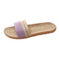 Emimarol Home Slippers Women Linen Indoor Shoes Men Beach Slipper Silent Flip Flops for Women Sandals Purple