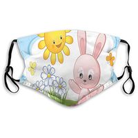 Fashion Comfortable Windproof mask,Cute Bunny Rabbit in Flower Garden with Happy Sun Lady Bugs and Butterfly Print,Printed Facial Decorations for Unisex M