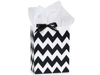 8-1/4 x 4-3/4 x 10-1/2" Black Chevron Stripe Paper Shopping Bags (250 Bags) - NO Tissue Paper