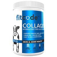 Fitcode Collagen Peptides - Enhanced Absorption, Hydrolyzed Type 1 & 3 Grass fed Collagen to Support Recovery, Healthy Skin, Hair, Nails and Joints 20 Servings unflavored Powder