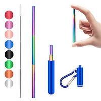 Senneny Telescopic Reusable Straws Stainless Steel Metal Drinking Rainbow Straw Portable Collapsible Straw with Travel Case Cleaning Brush Keychain (Blue)