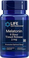 Life Extension Melatonin 6 Hour Timed Release 3 mg, 60 Vegetarian Tablets, 60 Tablets